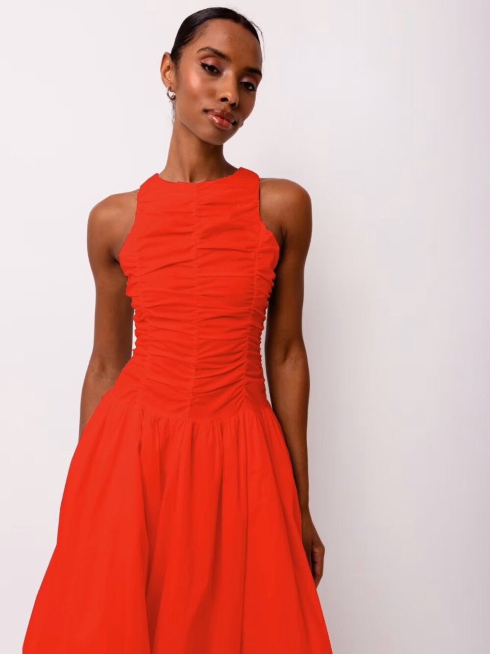 A-Line Rushed Top Sleeveless Midi Dress